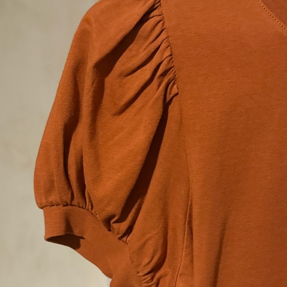 PAIGE MATCHA TEE IN TERRACOTTA - Short Sleeve Puff Top - Warm Brown Sz:XS - Picture 5 of 11